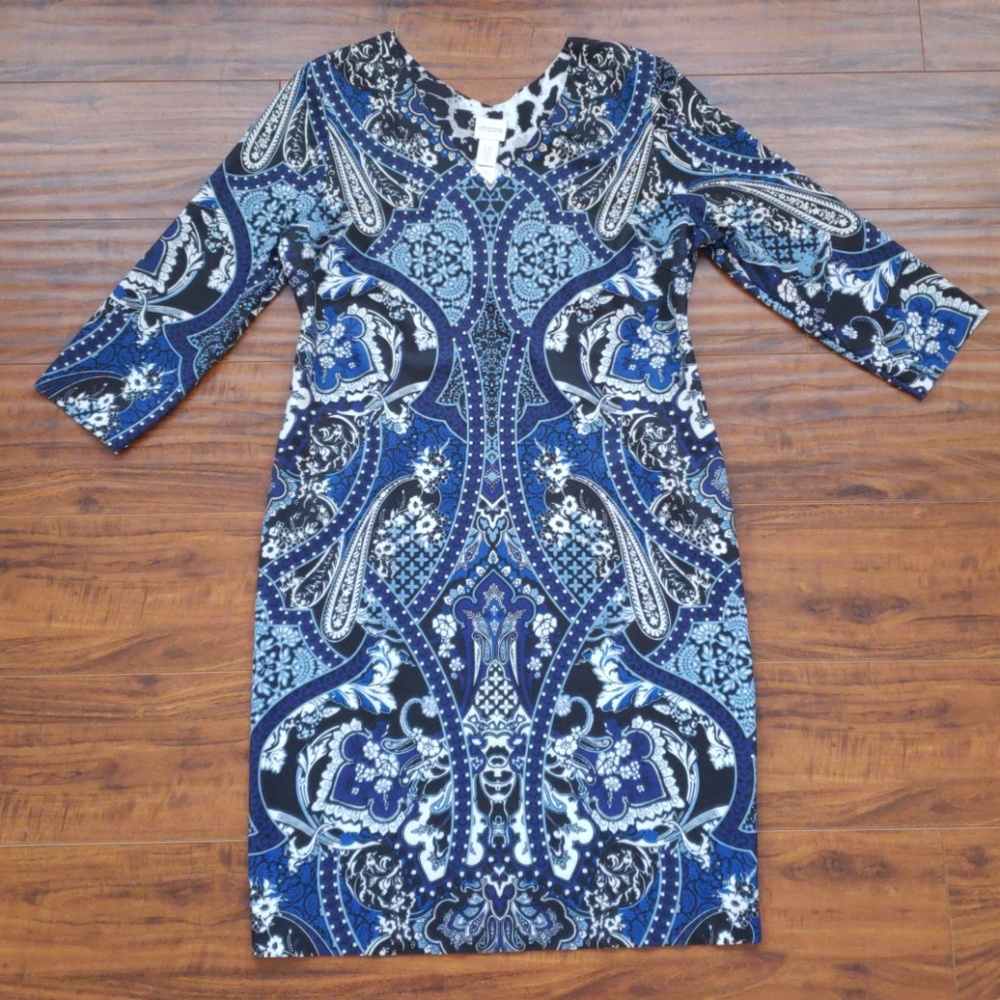 NWOT - CHICO'S Reversible Print Scuba Knit Dress
